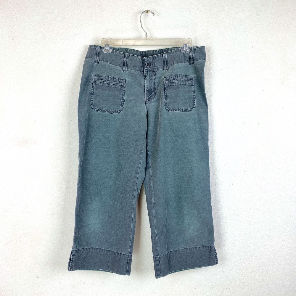 North Face Women Capri Jeans Size 8 Green Cotton Crop Leg Pockets Hiking Walking
